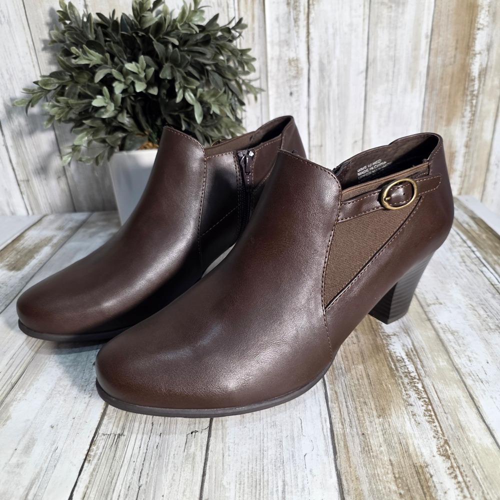 Croft & Barrow Ortholite Brown Ankle Boot Womens 10 M Block Heel Side Zip Bootie